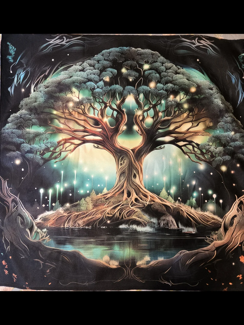 Mystic Tree Tarot Oracle Card Reading Cloth Mini Tapestry - Teal and Brown